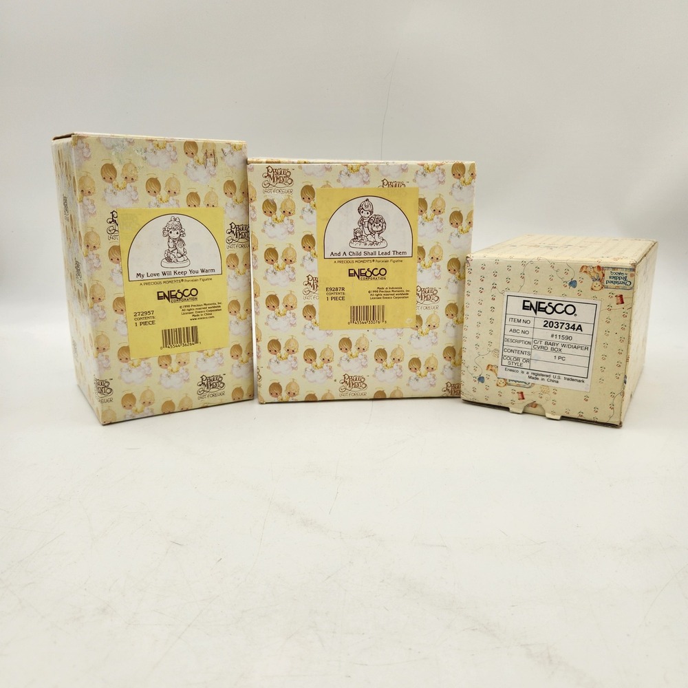 Enesco Precious Moments Figurines & Cherished Teddies Box Lot of 3 with Boxes